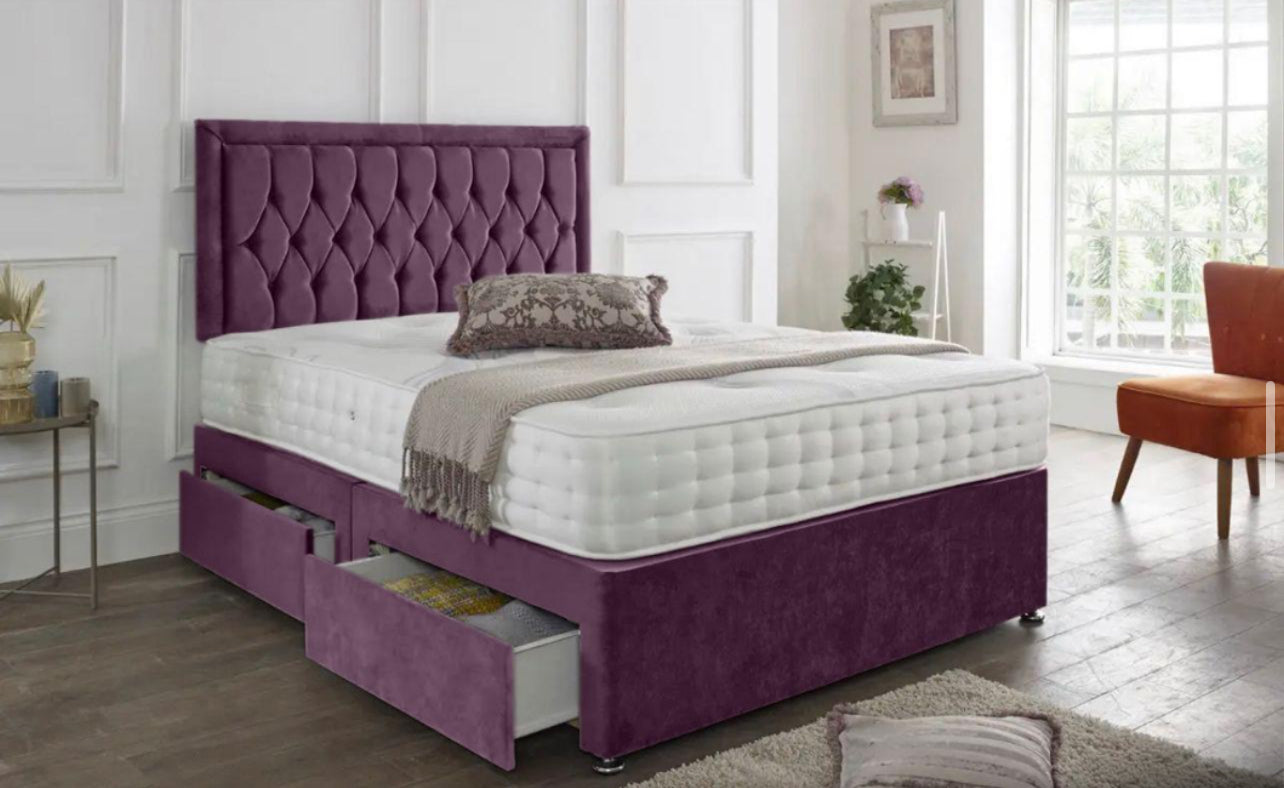 Princess Button Divan With Headboard And Mattress