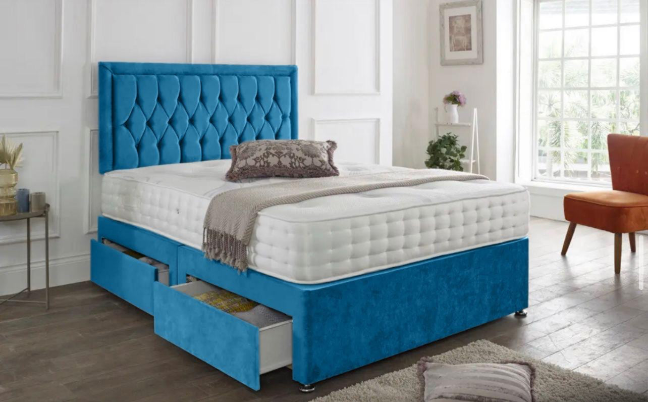 Princess Button Divan With Headboard And Mattress