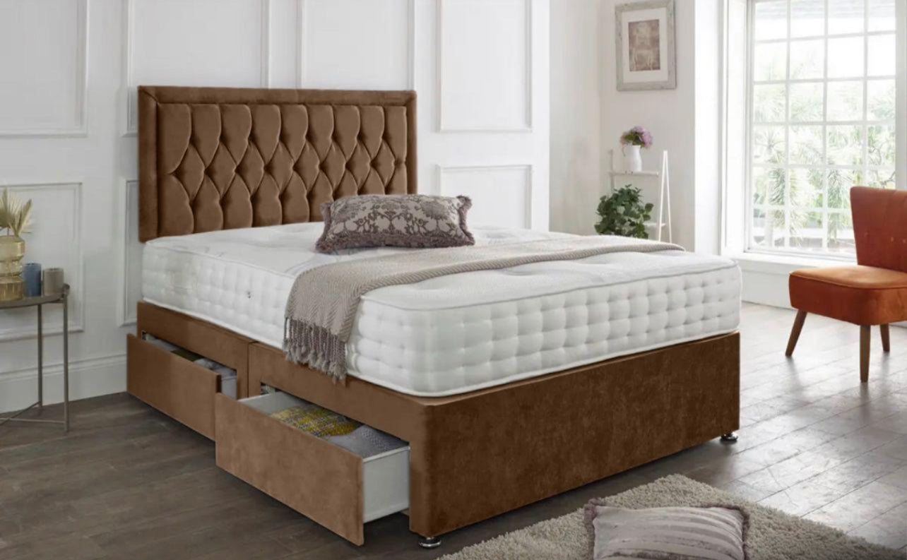 Princess Button Divan With Headboard And Mattress