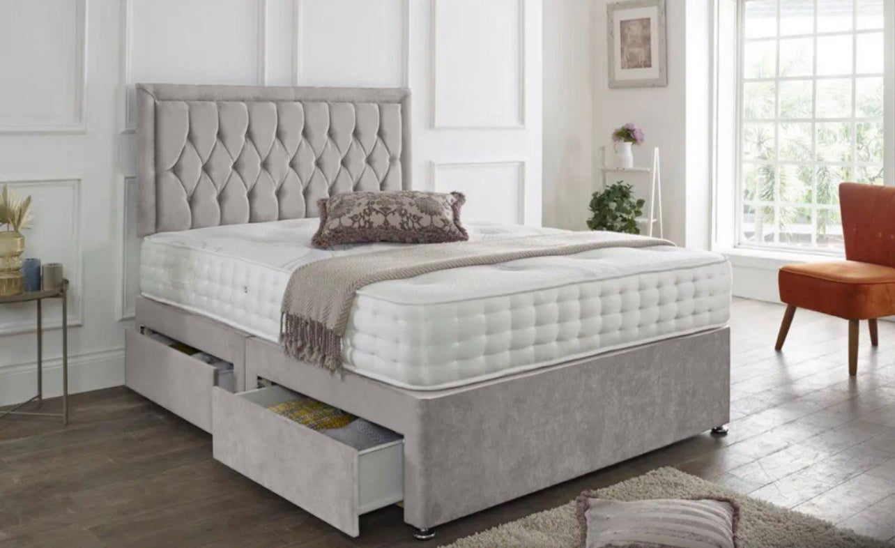 Princess Button Divan With Headboard And Mattress