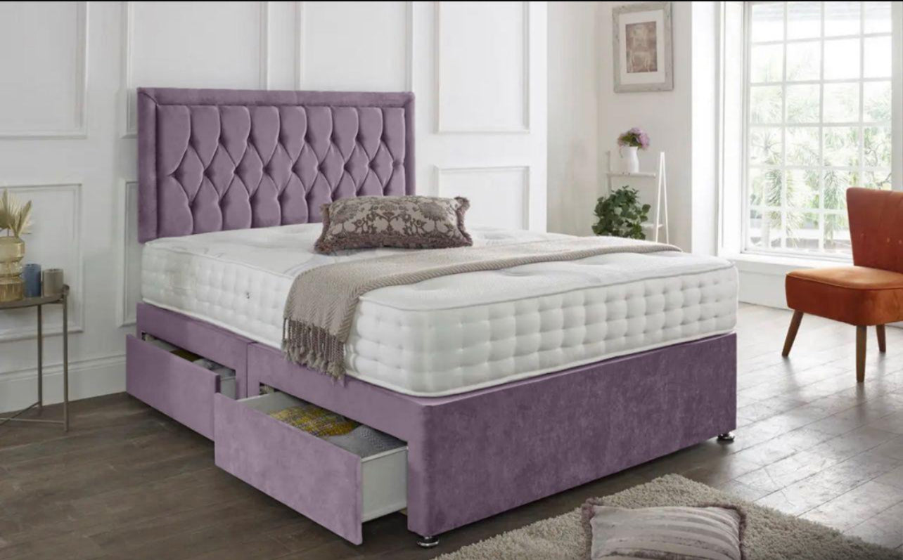 Princess Button Divan With Headboard And Mattress
