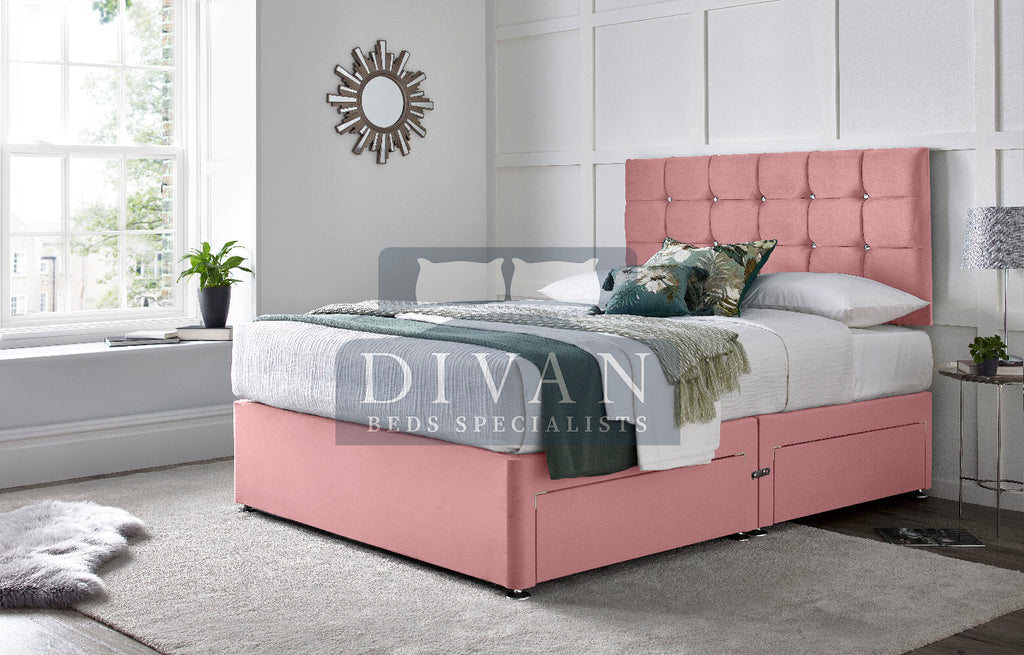 CUBE DIVAN BED WITH HEADBOARD AND MATTRESS