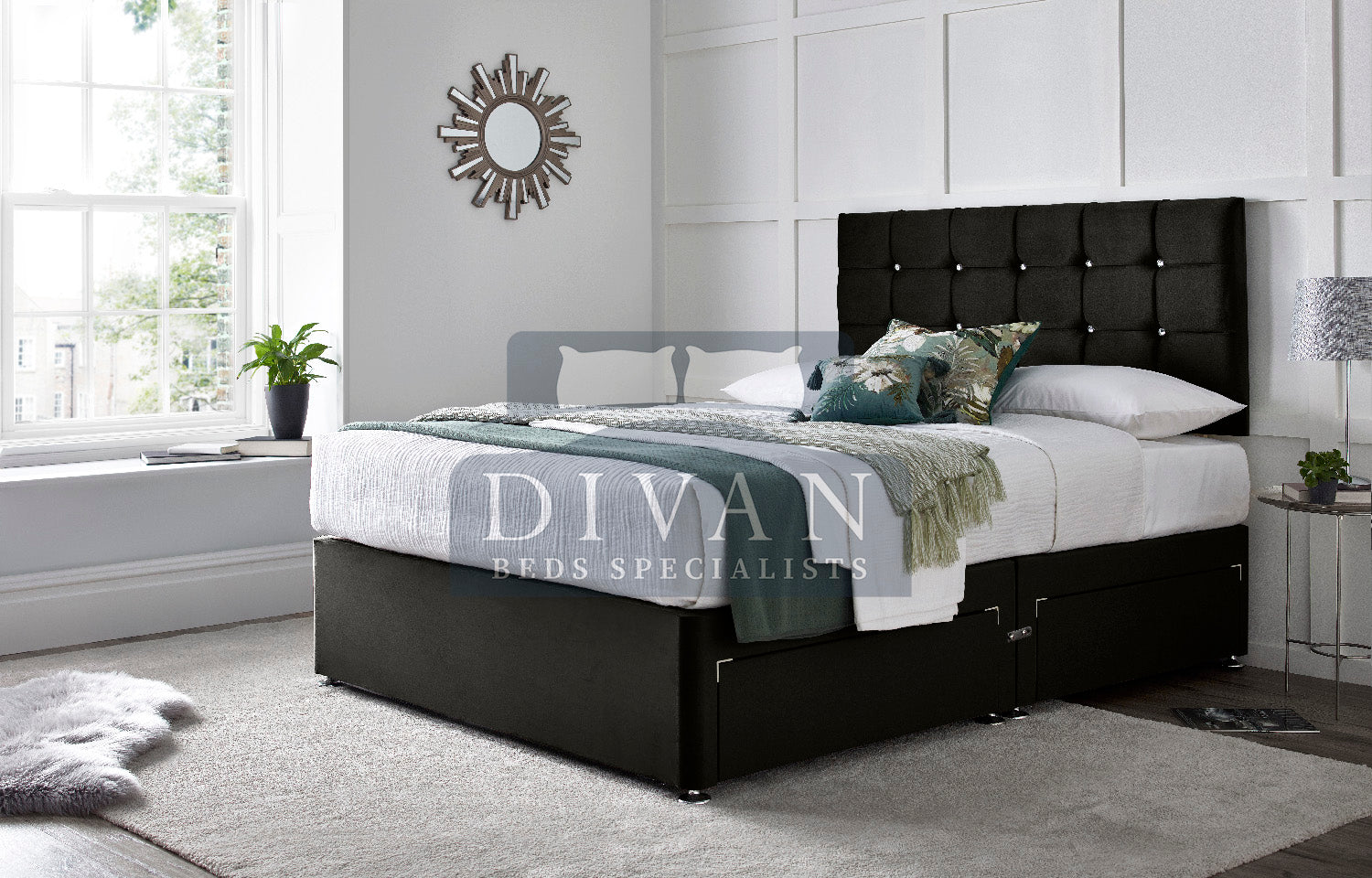 CUBE DIVAN BED WITH HEADBOARD AND MATTRESS