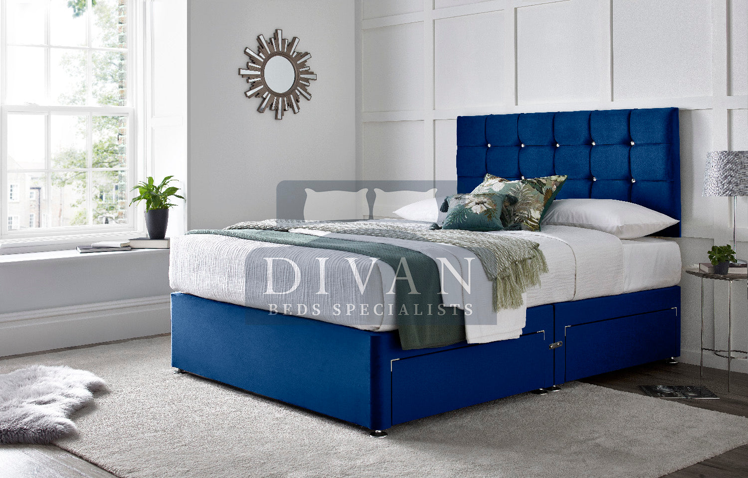 CUBE DIVAN BED WITH HEADBOARD AND MATTRESS