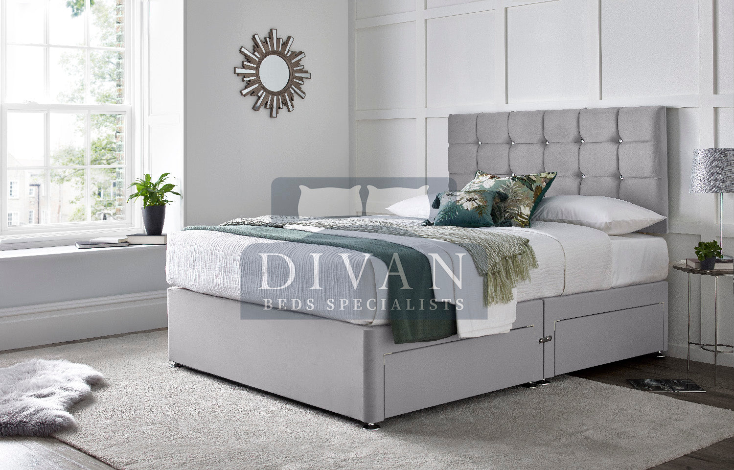CUBE DIVAN BED WITH HEADBOARD AND MATTRESS