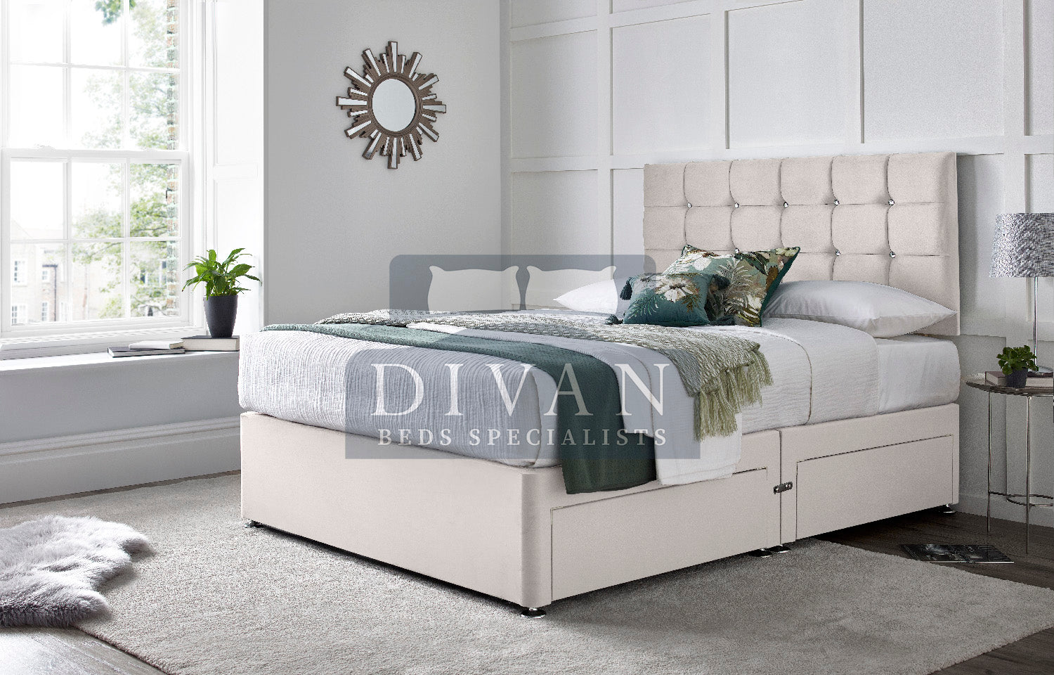 CUBE DIVAN BED WITH HEADBOARD AND MATTRESS
