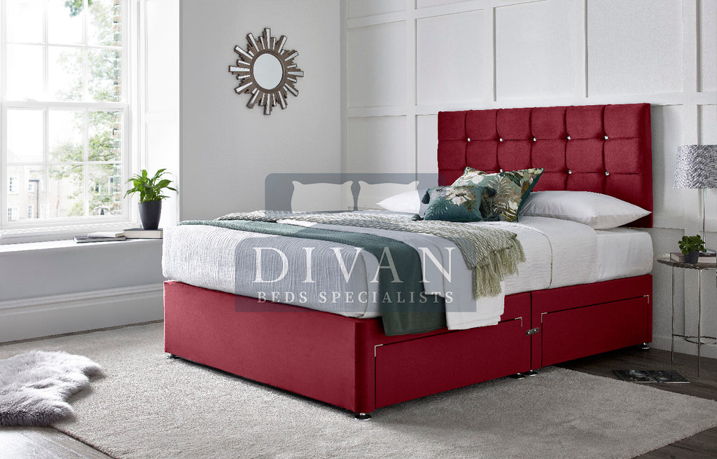 CUBE DIVAN BED WITH HEADBOARD AND MATTRESS