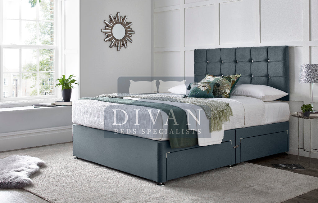 CUBE DIVAN BED WITH HEADBOARD AND MATTRESS