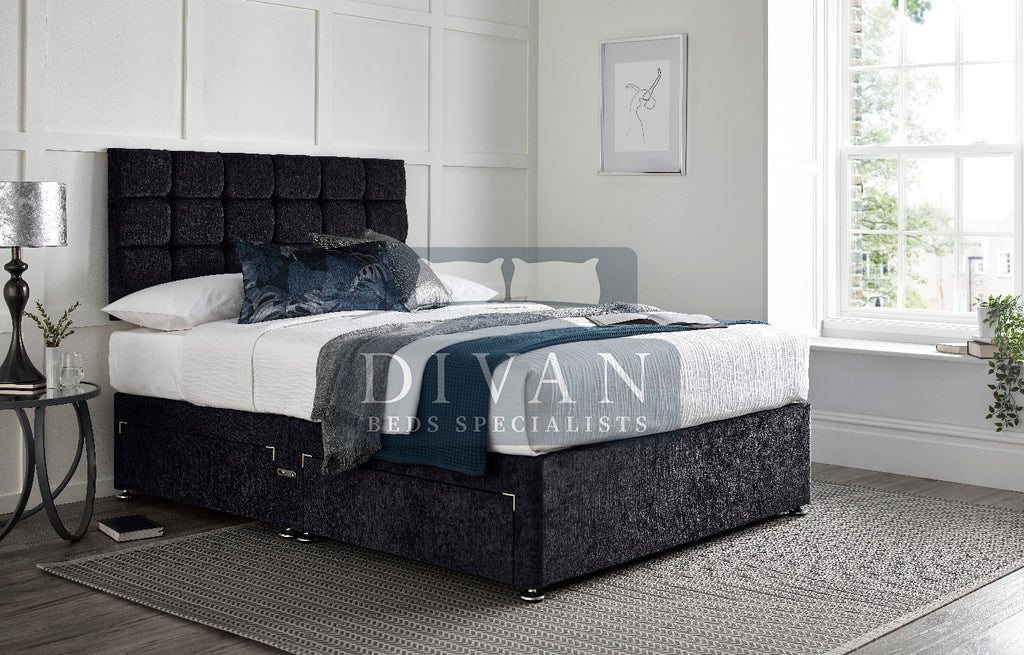 CUBE DIVAN BED WITH HEADBOARD AND MATTRESS