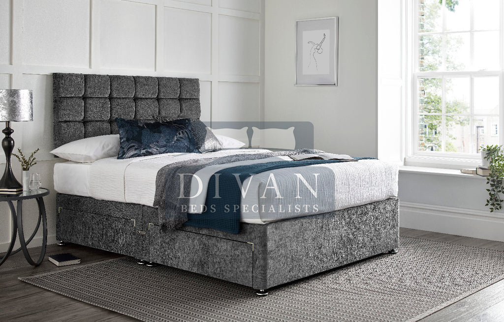 CUBE DIVAN BED WITH HEADBOARD AND MATTRESS