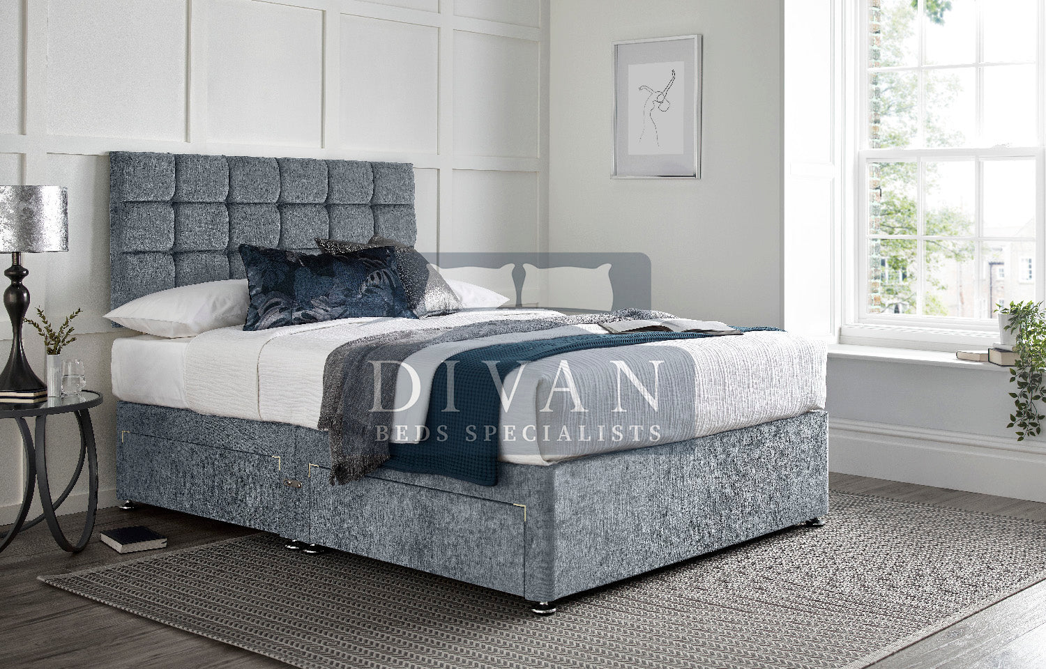 CUBE DIVAN BED WITH HEADBOARD AND MATTRESS