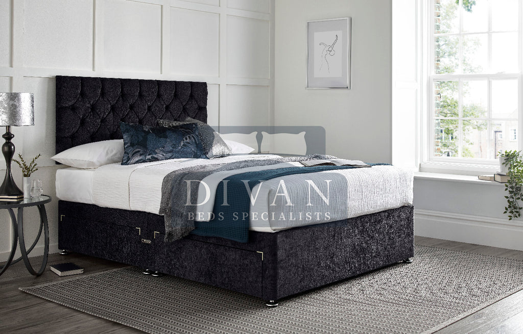 FLORIDA BUTTON DIVAN BED WITH HEADBOARD AND MATTRESS