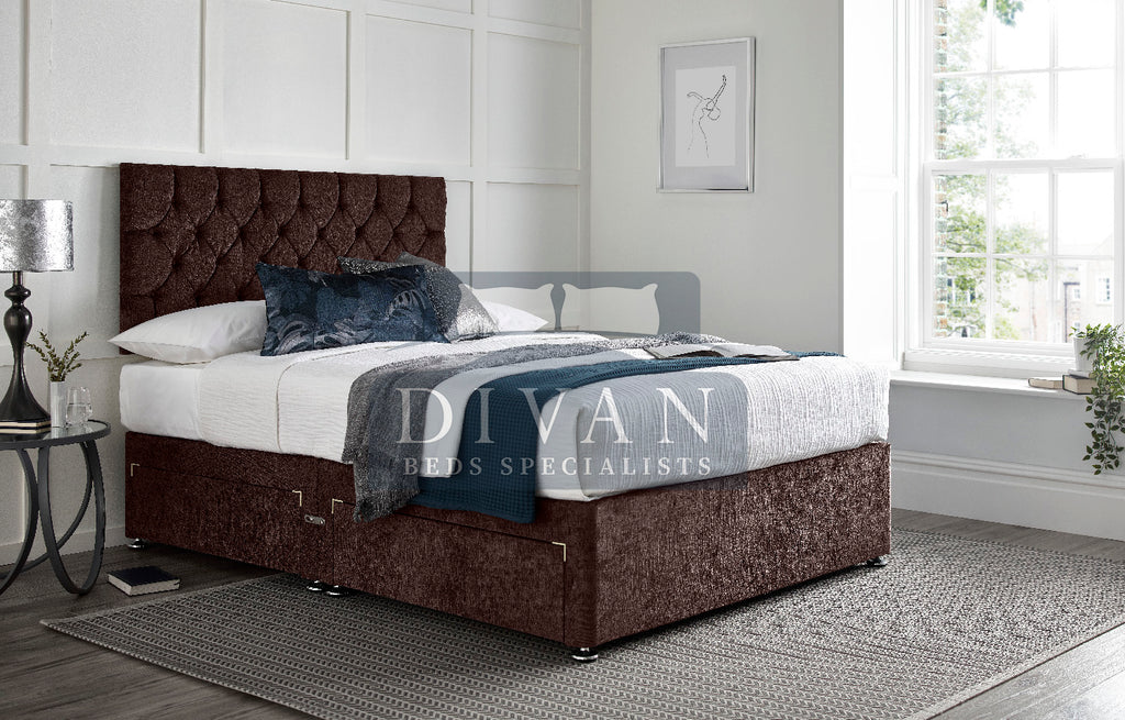 FLORIDA BUTTON DIVAN BED WITH HEADBOARD AND MATTRESS