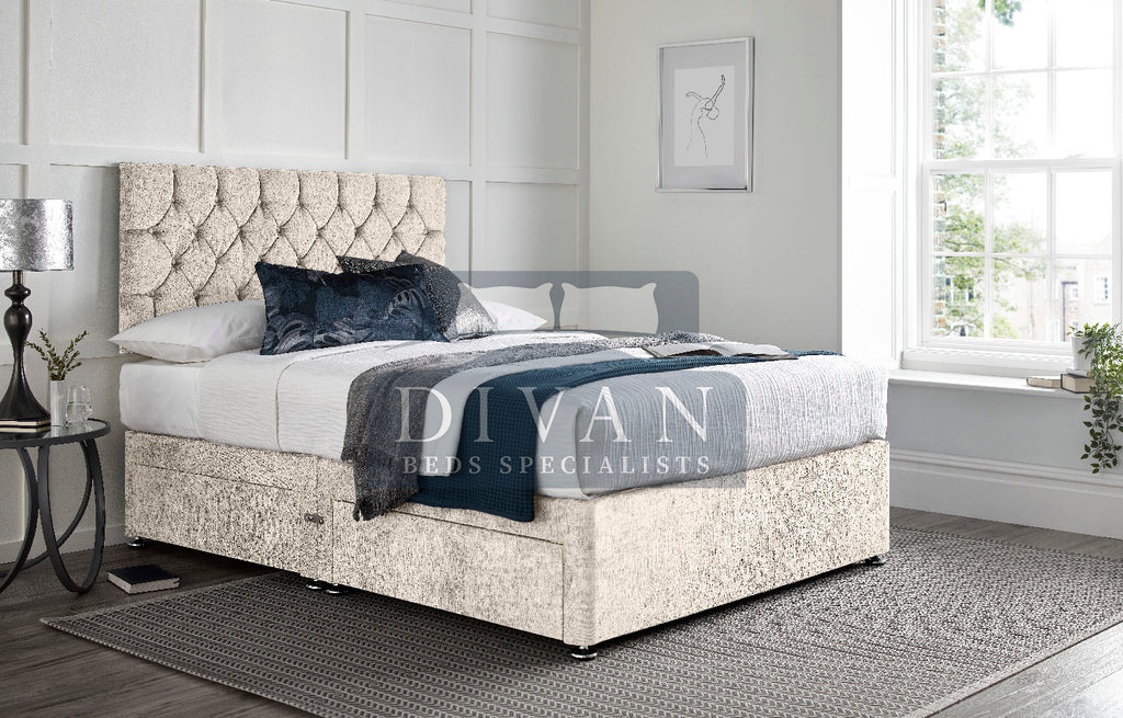 FLORIDA BUTTON DIVAN BED WITH HEADBOARD AND MATTRESS