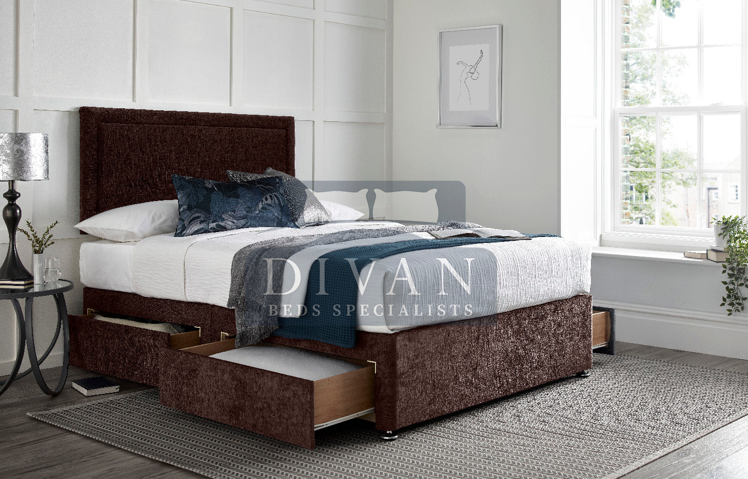 REGENT BORDER DIVAN BED WITH HEADBOARD AND MATTRESS