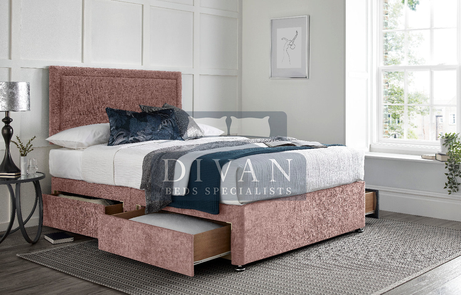 REGENT BORDER DIVAN BED WITH HEADBOARD AND MATTRESS