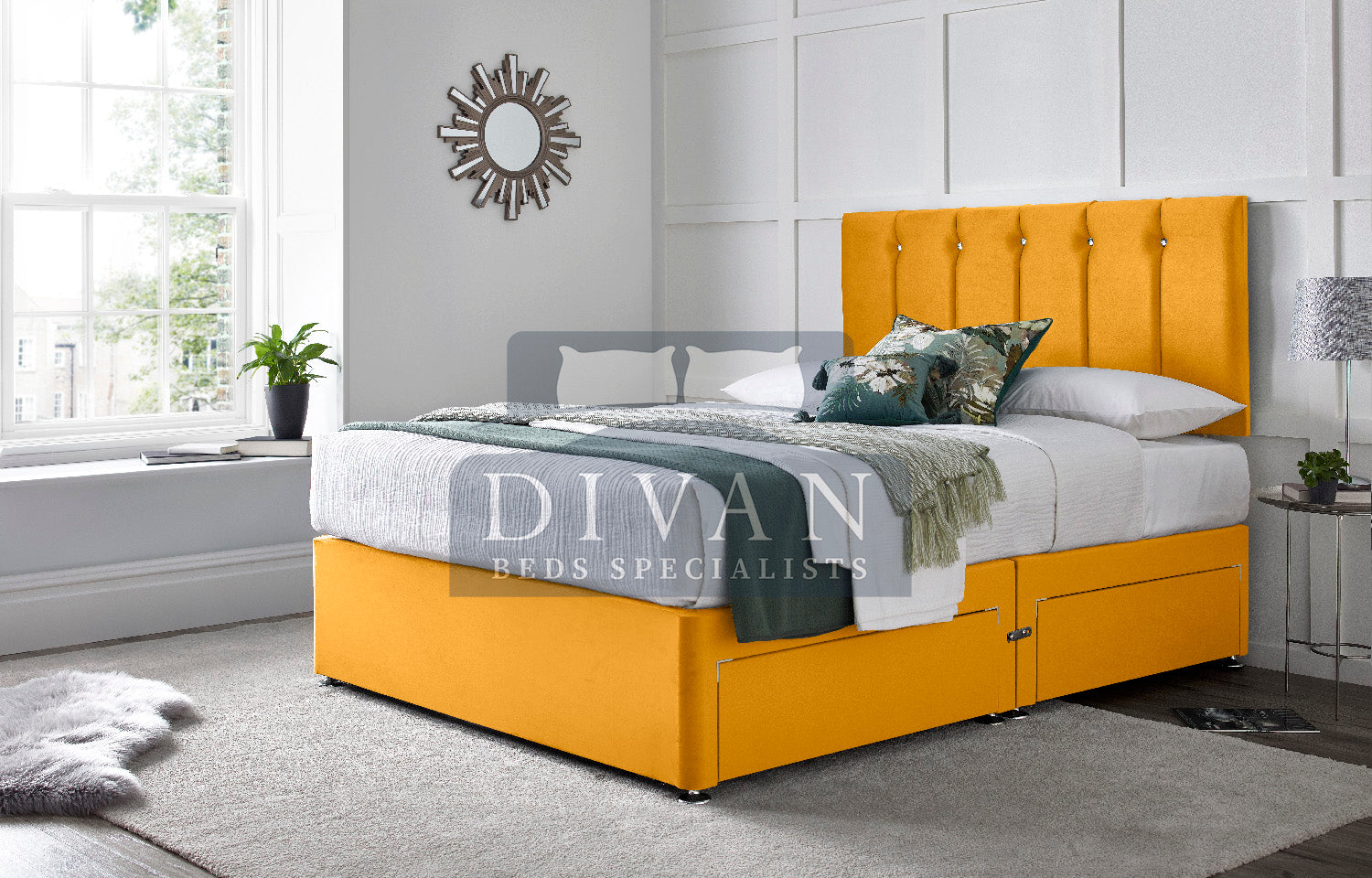 SARA DIAMOND DIVAN BED WITH HEADBOARD AND MATTRESS