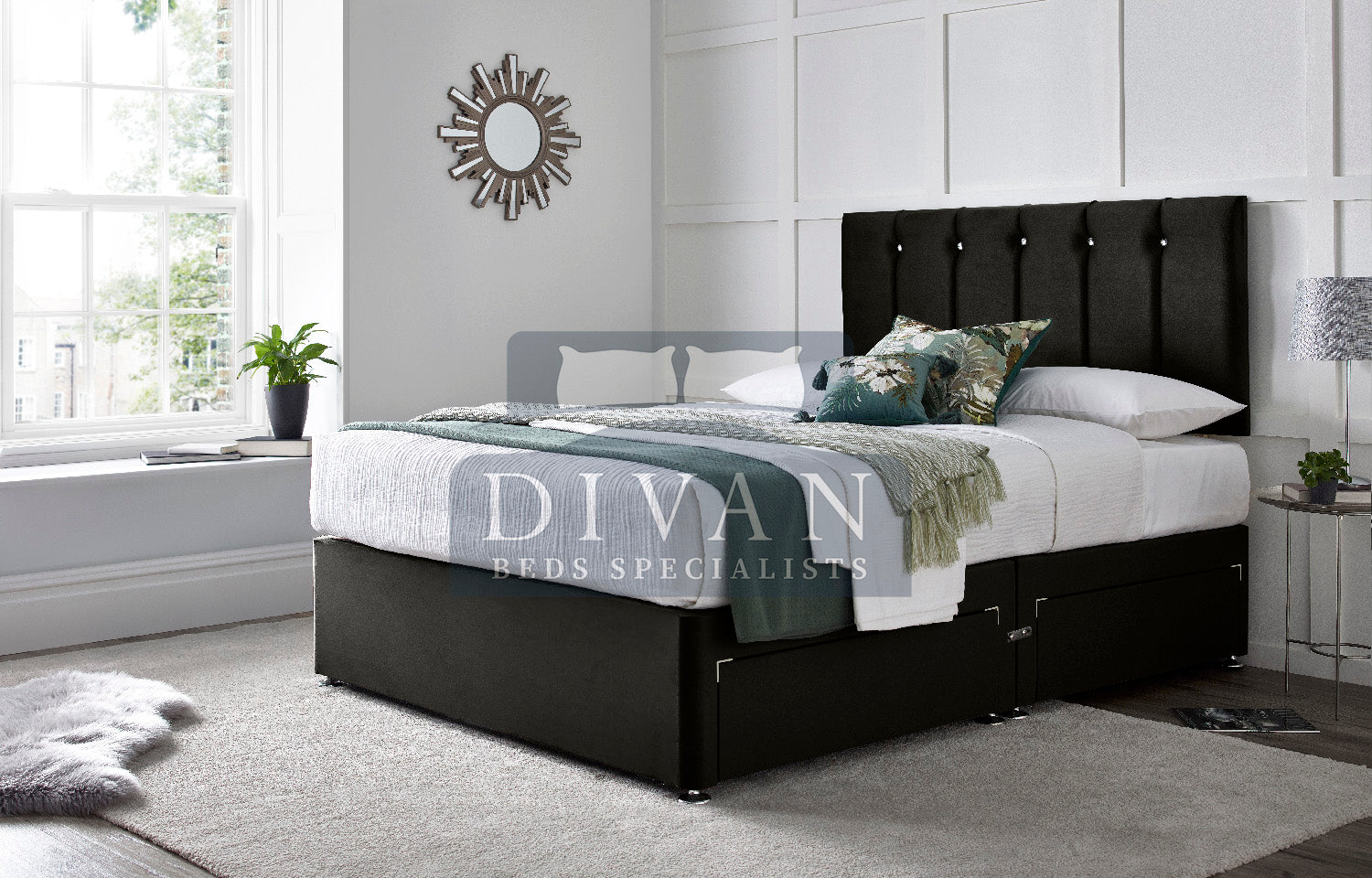 SARA DIAMOND DIVAN BED WITH HEADBOARD AND MATTRESS