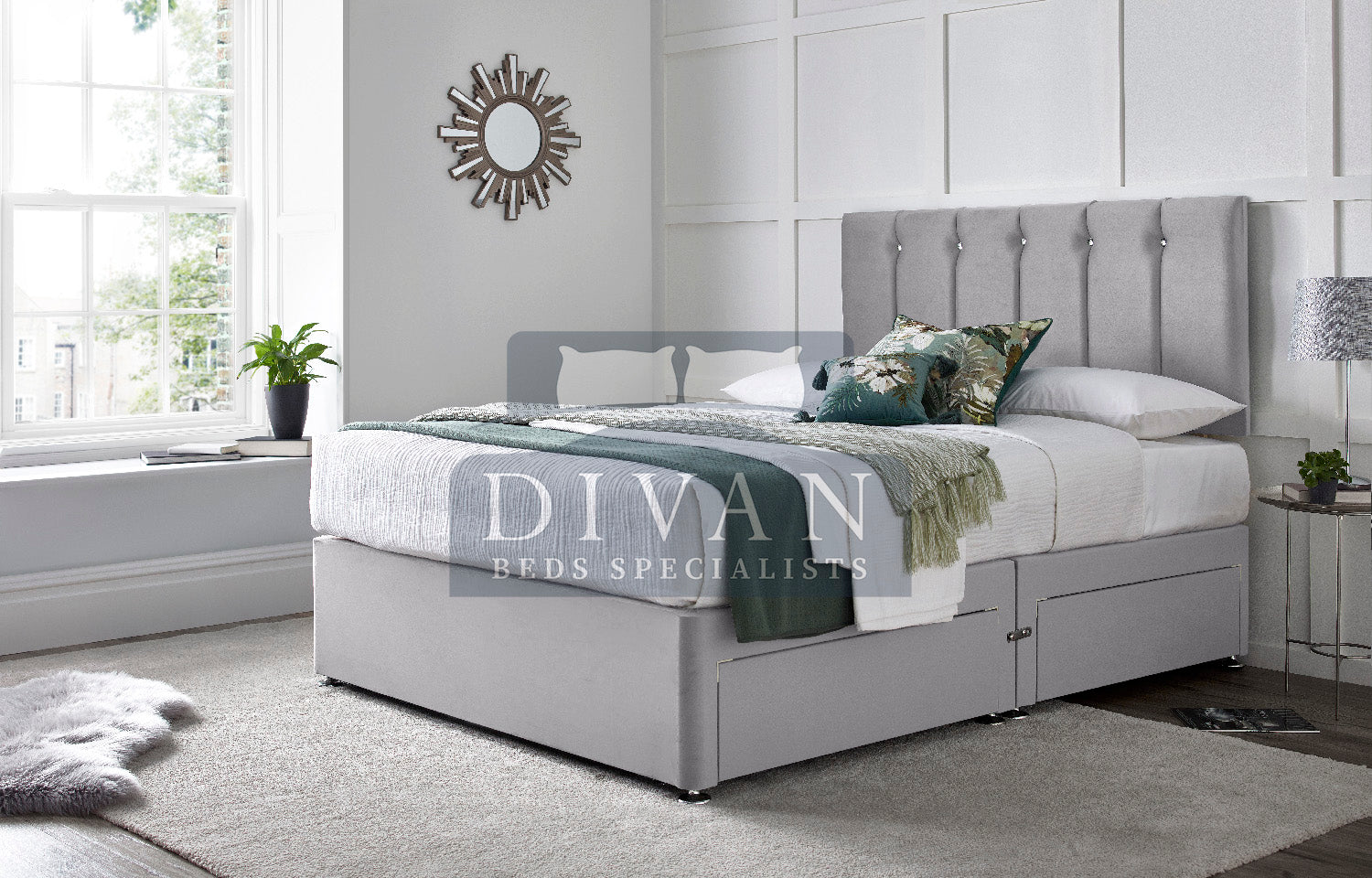 SARA DIAMOND DIVAN BED WITH HEADBOARD AND MATTRESS